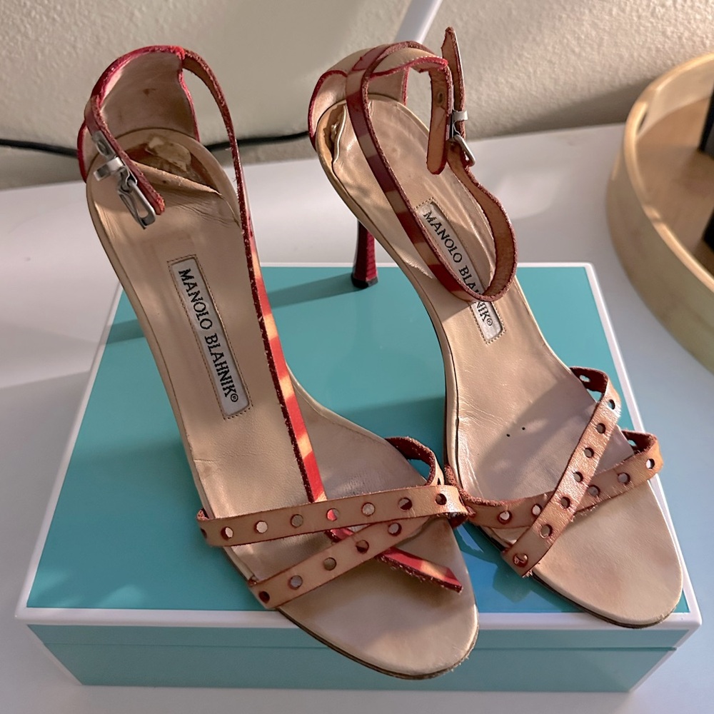 Manolo Blahnik tan/red sandal - Size 37